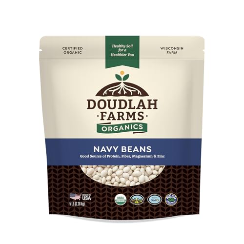 Organic Navy Beans 5 lb - Non-GMO, USDA Organic, Tested Clean Certified, Vegan - Rich in Fiber & Protein for Soups, Burritos, Salads & Chili - Grown In USA, Farmed From Regenerative Soil by Doudlah Farms