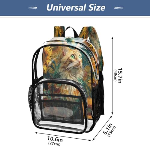 Colorful Cat Sunflower Starry Clear Backpack Heavy Duty See Through Transparent PVC BookBag for Kids Boy Girl School Work4
