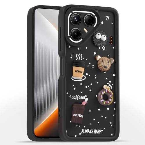 Image of Outlouders Back Cover for Tecno Pova 7 5G | 3D Cartoon Bear Cute Fun Silicone Full Body Protection Bumper Case (Black)