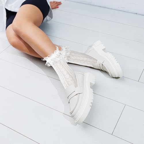 4 Pairs Lace Socks For Girls, Long Girls Knee High Socks, Mesh 2 Pairs White 2 Pairs Black Stockings Ruffle Socks for 5-12 Years Old4