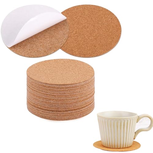 Image of 20 Pcs Coaster Set, Coasters, Cork Sheet, Round Absorbent Heat Resistant Non-Slip DIY Coasters for Home Decor and Craft Projects