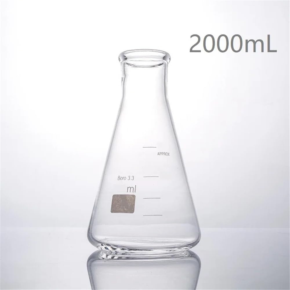 Cristalería de Laboratorio Matraz Erlenmeyer de 2000 ml y matraz triangular cónico de cuello de vidrio de borosilicato 3.3 de 2 l. Equipo de laboratorio.(With Silicone Plug)
