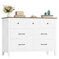 HOCSOK Chest of Drawers, 7 Drawers with Handles, Modern Bedroom Furniture for Living Room, Bedroom, Teenager Room and Hallway, 106x40x81 cm (white)