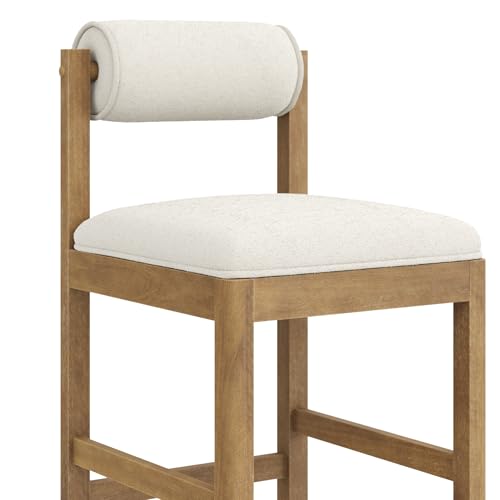 Nathan James Kimberly Modern Counter Stool with Solid Wood Legs, Boucle Upholstered Counter Height Stool with Bolster Back, Cream Boucle/Light Brown by Nathan James - Used condition - Image 5