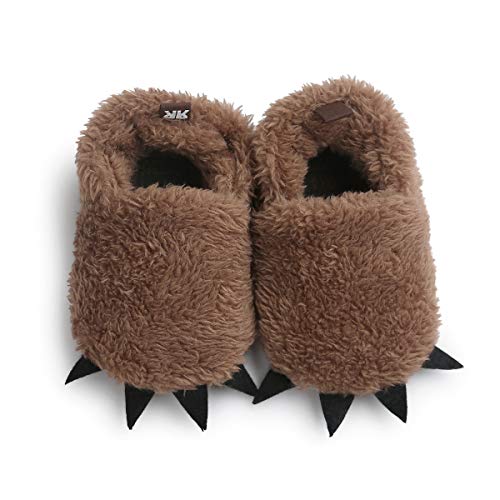 TMEOG Baby Boys Girls Soft Anti-Slip Sole Slipper Booties Infant Toddler First Walkers Shoes Warm Baby Slippers Winter Shoes Dark Brown