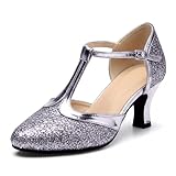 2026 Zapatos de baile latinoamericanos, zapatos de baile estándar, zapatos de baile de carnaval, zapatos de baile con cinta adhesiva, plata, 37 EU