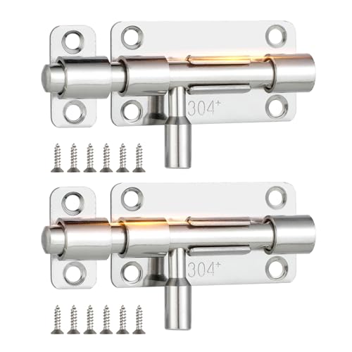 Strehknewen Pestillos Autoadhesivos de Acero Inoxidable 304, 2 Pares con 12 Tornillos y 2 Adhesivos sin Clavos – Pasador Puerta, Cerrojo Deslizante para Puertas, Armarios, Ventanas, Baño y Jardín