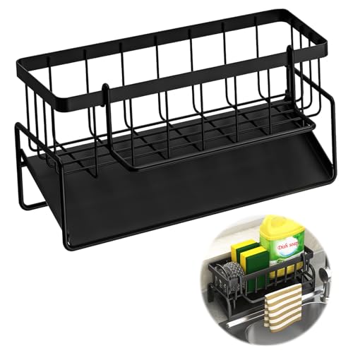 FL HUA Organisateur D'évier, Porte Eponge Evier Noir avec Bac D'écoulement et Porte-Serviettes...