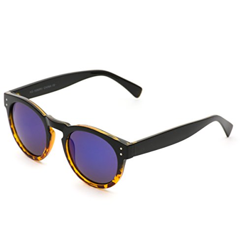 WearMe Pro Vintage Inspired Mirror Lens Round Horned Rim Frame Retro Sunglasses