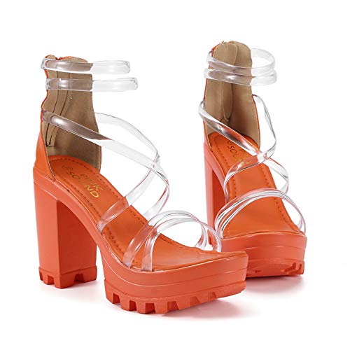 ZYAPCNGN Sandals for Women Women\'s Chunky Heels Zippered Waterproof Platform High Heels Shoes Sandals Wedge Sandals Orange
