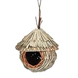Hängender gewebter Vogelschutz für Garten, Naturgrasnest Hütte mit Seil, Outdoor kleines Vogelversteck für Bäume Terrasse Balkon, handgewebte Vogelhaus-Dekoration