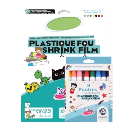 Plastique fou Diam's avec 7 feuilles A4 thermo-rétractables et 8 feutres de couleur