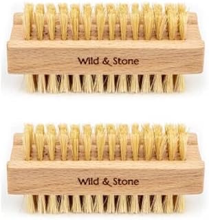 Wild & Stone | Wooden Nail Brush | Double-Sided Natural Sisal Fingernail and Toenail Brush | FSC Certified Beechwood & Sisal Fibres | Vegan & Plastic Free (2 Pack)