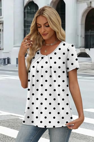 Image of WIHOLL Women T Shirts Pleated Short Sleeve Tops Business Casual Dressy Blouses