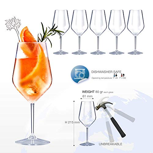 Foto von DoimoFlair Weingläser aus Kunststoff bruchsicher Weinbecher Sektgläser Plastik Transparent 47 cl. Set 6 Stück