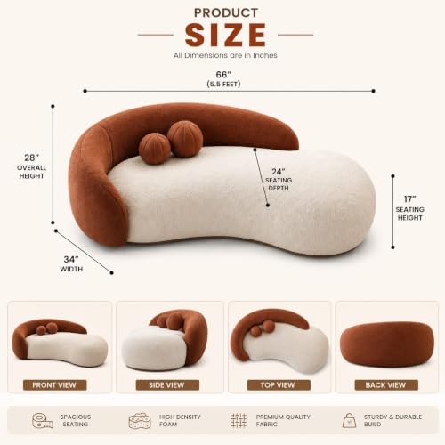 Image of Modern Curved Velvet Sofa, Minimalist Design, Luxury Upholstery, Comfortable & Stylish Sofa for Living Room (Bear Brown & Off White)