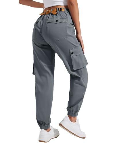Pantalon cargo extensible femme coton taille haute décontracté avec poches
