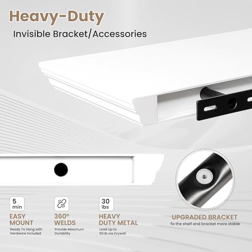 Image of 71 Inch Floating Shelves for Wall, 9.3 inchD Crown Molding Wood Display Shelf