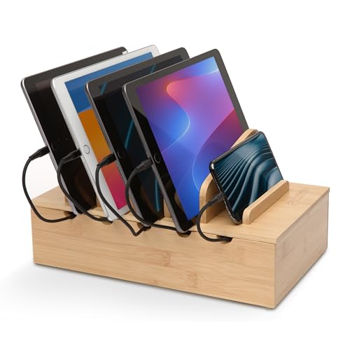 Prosumer's Choice Natural Bamboo Charging Station Rack for Smartphones and Tablets