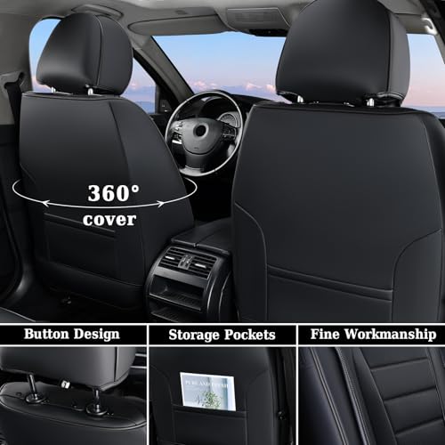 Image of Coverado Seat Covers, Car Seat Covers Front Seats, Car Seat Protector Waterproof, Car Seat Cover, Car Seat Cushion Nappa Leather, Black Seat Covers for Cars Carseat Cover Universal Fit for Most Cars
