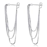 925 Sterling Silver Chain Dangle Earrings for Women Handmade Hanging Dangly Stud Earrings