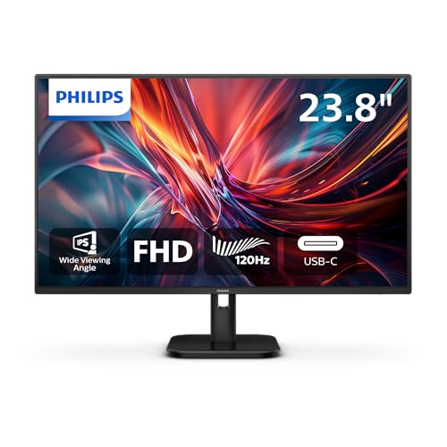 Philips 24" IPS Full HD USB-C Monitor – 1920×1080, 120Hz, 1ms MPRT, 65W USB-C Power Delivery, Adaptive-Sync, Eye-Care, Built-in Speakers, SmartImage, TÜV Certified, Ergonomic Tilt