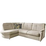 Lieferumfang: Cavadore 5193 - Ecksofa Sunuma, davorstehend: Ottomane mit Bettkasten links und Sofa 2,5-sitzig mit Bettfunktion (Bett echt bezogen) rechts / Füße: Kunststoff chromfarben