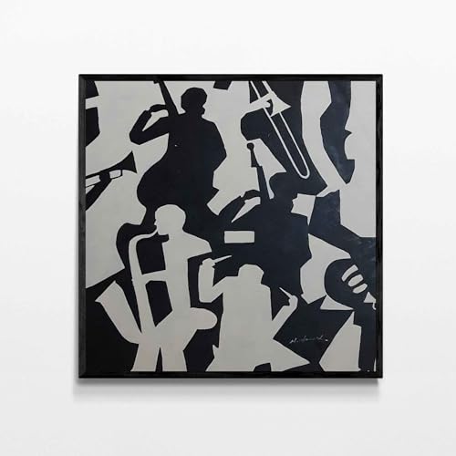 Tableau de musique contre les murs vides, peinture huile sur toile coton et cadre bois