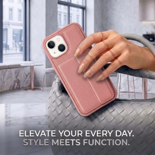 Image of amazon basics Luxury Vegan Leather Back Cover for iPhone 14 | Built-in Card Holder Slot | Integrated Mobile Stand | Slim Shockproof Protective Case with Stitched Finish - Pink