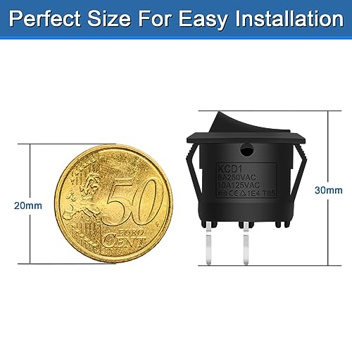 5 Stück Kippschalter Rund, Hanibos Mini 2 Polig Wippschalter ON/OFF Einrastbare mit Selbsthemmung Runde Schalter 10A/125V 6A/250V Schwarz für Auto Boot Haushaltsgeräte