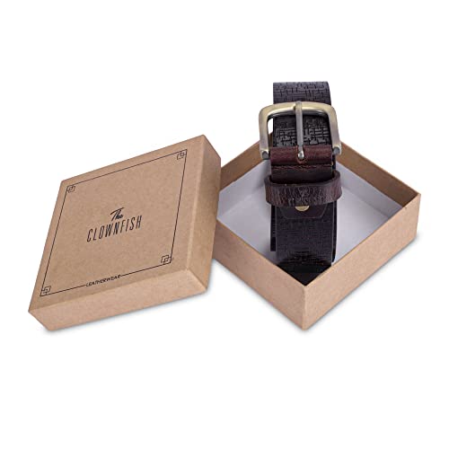 Image of THE CLOWNFISH Men's Genuine Leather Belt with Textured /Embossed Design