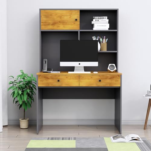 Image of Bniture Wooden Study Table for Home | Engineered Wood Study Table with 2 Drawers | Multi Purpose Computer Desk for Writing & Study | Laptop Table for Study Room & Office | Slate Grey & Giant Wood