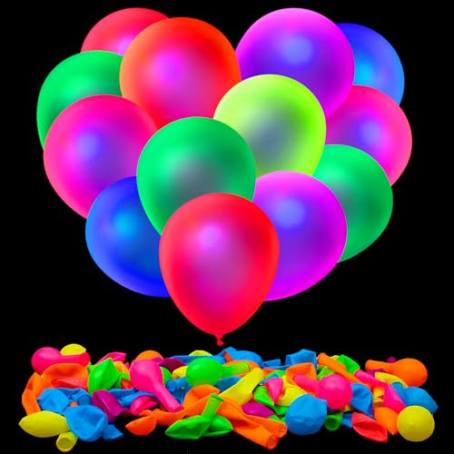 100 Pcs UV Neon Balloons,12inch Neon Glow Party Balloon UV Black Light Balloon Glow in the dark for Birthday Decorations Wedding Glow Party Supplies Blacklight Reactive Fluorescent Balloons