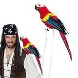 Abirdflyer 11.8' Pirate Parrot on Shoulder Foam Feather Parrot Macaw Birds for Decoration Costume Shoulder Ornament Modern Home Garden Party Decor (Red)