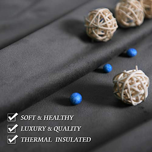 Ryb Home Grey Velvet Curtains 120 Inch Length Room Darkening Picture Window Decor Silk Hand Feel Privacy Vertical Shade For Nursery Playroom Bedroom, W52 X L120 Inches, 2 Panels #TOP5