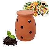 Relaxdays Wurmkomposter zum Eingraben, 5 L, Wurmturm für Küchenabfälle, Deckel, Komposter Garten & Beet, Ton, terrakotta