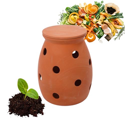 Relaxdays Wurmkomposter zum Eingraben 5 L Wurmturm für Küchenabfälle Deckel Komposter Garten & Beet Ton terrakotta