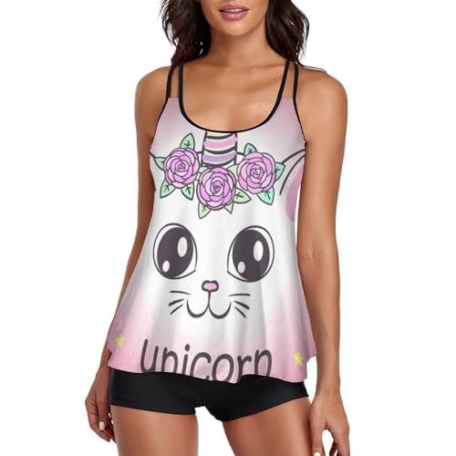 Bikini avec Short de Garçon Rose Licorne pour Dissimuler les Formes avec Élégance