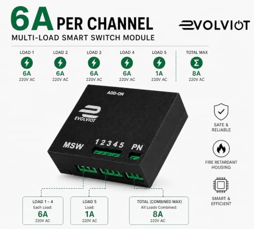 Image of 5 (4+1) Node Smart Switch Module Wi-Fi (Made in India) | 4 AC Outputs + 1 Dimmer Control | Alexa, Google Assistant, Siri Compatible | App, Web, Manual Control, | 2.4GHz & Local Wi-Fi (Black)