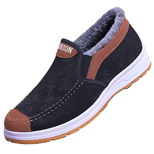 Genérico Botas para Nieve Hombre Botas con Pelo por Dentro Invierno Hombres Botas de Nieve Punta Redonda Gruesas Slip On High Top Felpa para cálido Botas Mujer Media CañA Botas para Nieve (Black, 42)