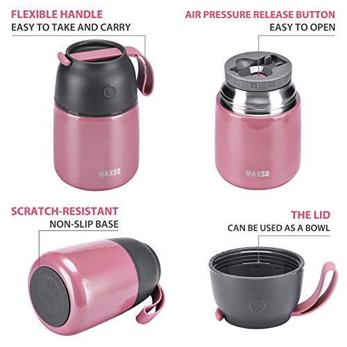 Image of Insulated Food Jar for Hot & Cold Food for Kids Adult,17 oz Soup Thermo Hot Food Containers for Lunch, Triple Layer Insulation Stainless Steel Food Jar with Spoon (Pink)