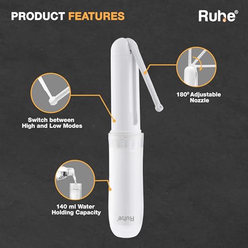 Image of Ruhe Portable Handheld bidet 180 Adjustable | 2 Modes | Travel Friendly 140ML, Electric Bidet Nozzle (White) Battery Operated Bidet Compact Lightweight | Adjustable Speed &Water Spray, 1 Year Warranty