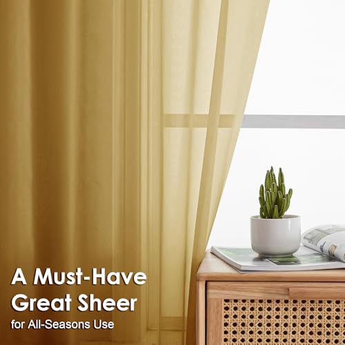 Image of OVZME Gold Sheer Curtains 72 Inches Long 2 Panels - Soft Light Filtering Window Sheer Panels for Living Room /Bedroom, Top Dual Rod Pocket, 1 Pair, Each 42Wx72L Inches