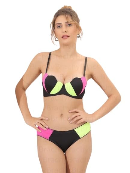 Women Solid Colour Blocked Imported Luxury Stylish Padded Push up Underwired Bra and Panty Lingerie Set-image-2