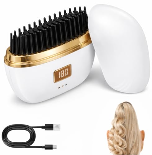 Image of VONT Mini Hair Straightener,Cordless&Rechargeable Portable Hair Straightener Brush with 3 Temperature Setting,Portable Electric Hair Brush 30s Heating,Mini Straightening Brush for Home & Travel (WHITE)