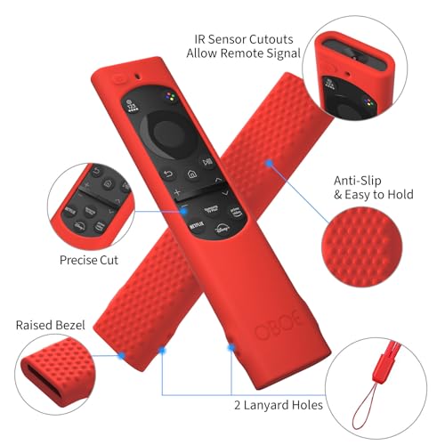 Image of OBOE Silicone TV Remote Cover for Samsung BN59-01311 QLED, Red | Half Wrap Protective Case, With Loop, Remote Not Included