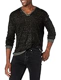 John Varvatos Men's Slim FIT LS 2X1 Rib Linen V-Neck, Dark Grey Heather, S