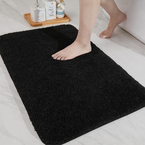 COSY HOMEER Bathroom Rugs Mat 24”x36” Absorbent Non-Slip Bath Mat Plush Shaggy Machine Washable Bath Rugs Soft Polyester Bath Mats for Bathroom Floor,Tub and Shower,Black Black 2' x 3' (Rect