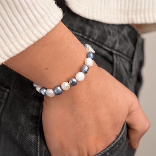 Image of Secret & You Woman Bracelet with White or Colorful Baroque Freshwater Cultured Pearls - 8-9 mm -18 cm Elasticated Band