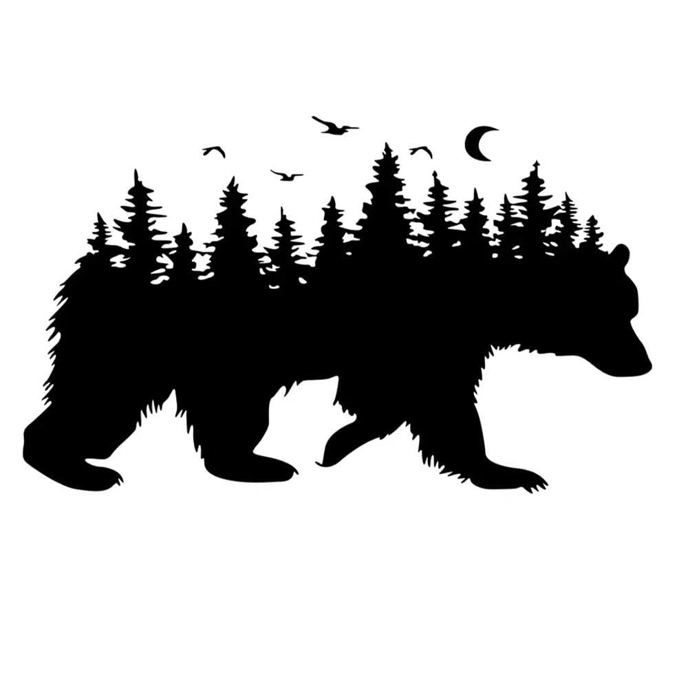 Bär Natur Wald RV Vinyl Aufkleber Karosserie Aufkleber Wohnmobil Caravan Van Camper Auto Dekoration Aufkleber Zubehör Fahrzeugaufkleber(Glossy Black,90x54cm)
